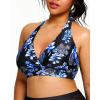 imageYonique Womens Plus Size Bikini Tops Only Halter Swimsuit Top Large Bust Swim Top V Neck Bathing Suit TopsBlue Paisley