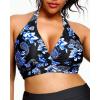 imageYonique Womens Plus Size Bikini Tops Only Halter Swimsuit Top Large Bust Swim Top V Neck Bathing Suit TopsBlue Paisley