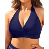imageYonique Womens Plus Size Bikini Tops Only Halter Swimsuit Top Large Bust Swim Top V Neck Bathing Suit TopsNavy Blue