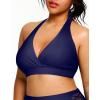 imageYonique Womens Plus Size Bikini Tops Only Halter Swimsuit Top Large Bust Swim Top V Neck Bathing Suit TopsNavy Blue