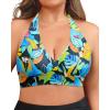 imageYonique Womens Plus Size Bikini Tops Only Halter Swimsuit Top Large Bust Swim Top V Neck Bathing Suit TopsBlack Flower