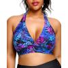 imageYonique Womens Plus Size Bikini Tops Only Halter Swimsuit Top Large Bust Swim Top V Neck Bathing Suit TopsBlue Leaves