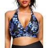 imageYonique Womens Plus Size Bikini Tops Only Halter Swimsuit Top Large Bust Swim Top V Neck Bathing Suit TopsBlue Paisley