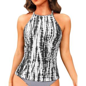 imageWomen Tankini Swim Top Only  High Neck Bathing Suit Tops Tummy Control Tank Top No BottomBlack Tie Dye