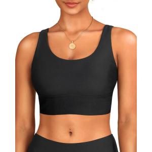 imageYonique Women Sports Bra Bikini Top Swim Bra Athletic Swim Top Scoop Neck Bathing SuitBlack