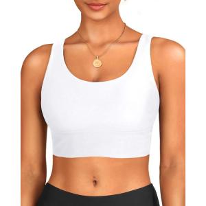imageYonique Women Sports Bra Bikini Top Swim Bra Athletic Swim Top Scoop Neck Bathing SuitWhite