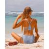 imageYonique Womens Two Piece Bikini Set Strappy Swimsuit Side Tie Bathing Suits Racerback SwimwearLight White and Blue Stripes