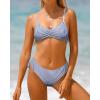 imageYonique Womens Two Piece Bikini Set Strappy Swimsuit Side Tie Bathing Suits Racerback SwimwearLight White and Blue Stripes