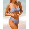 imageYonique Womens Two Piece Bikini Set Strappy Swimsuit Side Tie Bathing Suits Racerback SwimwearLight White and Blue Stripes