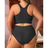 imageYonique Plus Size High Waisted Bikini Sets Two Piece Color Block Swimsuits High Neck Racerback Bikini Sporty Bathing SuitsBlack