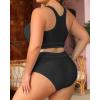 imageYonique Plus Size High Waisted Bikini Sets Two Piece Color Block Swimsuits High Neck Racerback Bikini Sporty Bathing SuitsBlack