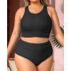 imageYonique Plus Size High Waisted Bikini Sets Two Piece Color Block Swimsuits High Neck Racerback Bikini Sporty Bathing SuitsBlack