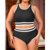 imageYonique Plus Size High Waisted Bikini Sets Two Piece Color Block Swimsuits High Neck Racerback Bikini Sporty Bathing SuitsBlack White
