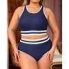 imageYonique Plus Size High Waisted Bikini Sets Two Piece Color Block Swimsuits High Neck Racerback Bikini Sporty Bathing SuitsNavy Blue
