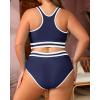 imageYonique Plus Size High Waisted Bikini Sets Two Piece Color Block Swimsuits High Neck Racerback Bikini Sporty Bathing SuitsNavy Blue