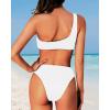 imageYonique Women One Shoulder Bikini Ribbed Swimsuit O Ring Bikini Two Piece Bathing Suit High Cut Cheeky Swimwear