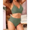 imageYonique Women Two Piece High Waisted Bikini Set Halter Swimsuit Twist Front Bathing Suit with Tummy Control BottomsArmy Green