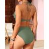 imageYonique Women Two Piece High Waisted Bikini Set Halter Swimsuit Twist Front Bathing Suit with Tummy Control BottomsArmy Green