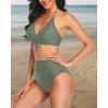 imageYonique Women Two Piece High Waisted Bikini Set Halter Swimsuit Twist Front Bathing Suit with Tummy Control BottomsArmy Green