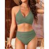imageYonique Women Two Piece High Waisted Bikini Set Halter Swimsuit Twist Front Bathing Suit with Tummy Control BottomsArmy Green