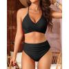 imageYonique Women Two Piece High Waisted Bikini Set Halter Swimsuit Twist Front Bathing Suit with Tummy Control BottomsBlack