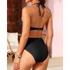 imageYonique Women Two Piece High Waisted Bikini Set Halter Swimsuit Twist Front Bathing Suit with Tummy Control BottomsBlack