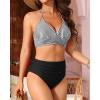 imageYonique Women Two Piece High Waisted Bikini Set Halter Swimsuit Twist Front Bathing Suit with Tummy Control BottomsBlack White Stripe