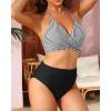imageYonique Women Two Piece High Waisted Bikini Set Halter Swimsuit Twist Front Bathing Suit with Tummy Control BottomsBlack White Stripe