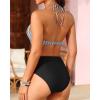 imageYonique Women Two Piece High Waisted Bikini Set Halter Swimsuit Twist Front Bathing Suit with Tummy Control BottomsBlack White Stripe