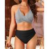 imageYonique Women Two Piece High Waisted Bikini Set Halter Swimsuit Twist Front Bathing Suit with Tummy Control BottomsBlack White Stripe