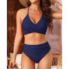 imageYonique Women Two Piece High Waisted Bikini Set Halter Swimsuit Twist Front Bathing Suit with Tummy Control BottomsBlue