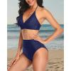 imageYonique Women Two Piece High Waisted Bikini Set Halter Swimsuit Twist Front Bathing Suit with Tummy Control BottomsBlue