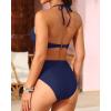 imageYonique Women Two Piece High Waisted Bikini Set Halter Swimsuit Twist Front Bathing Suit with Tummy Control BottomsBlue
