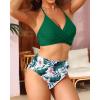 imageYonique Women Two Piece High Waisted Bikini Set Halter Swimsuit Twist Front Bathing Suit with Tummy Control BottomsGreen Floral