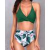 imageYonique Women Two Piece High Waisted Bikini Set Halter Swimsuit Twist Front Bathing Suit with Tummy Control BottomsGreen Floral