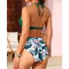 imageYonique Women Two Piece High Waisted Bikini Set Halter Swimsuit Twist Front Bathing Suit with Tummy Control BottomsGreen Floral