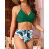 imageYonique Women Two Piece High Waisted Bikini Set Halter Swimsuit Twist Front Bathing Suit with Tummy Control BottomsGreen Floral