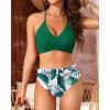 imageYonique Women Two Piece High Waisted Bikini Set Halter Swimsuit Twist Front Bathing Suit with Tummy Control BottomsGreen Floral