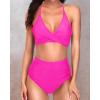 imageYonique Women Two Piece High Waisted Bikini Set Halter Swimsuit Twist Front Bathing Suit with Tummy Control BottomsPink