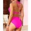 imageYonique Women Two Piece High Waisted Bikini Set Halter Swimsuit Twist Front Bathing Suit with Tummy Control BottomsPink