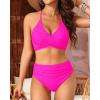 imageYonique Women Two Piece High Waisted Bikini Set Halter Swimsuit Twist Front Bathing Suit with Tummy Control BottomsPink