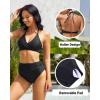 imageYonique Women Two Piece High Waisted Bikini Set Halter Swimsuit Twist Front Bathing Suit with Tummy Control BottomsRed