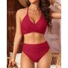 imageYonique Women Two Piece High Waisted Bikini Set Halter Swimsuit Twist Front Bathing Suit with Tummy Control BottomsRed