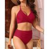 imageYonique Women Two Piece High Waisted Bikini Set Halter Swimsuit Twist Front Bathing Suit with Tummy Control BottomsRed