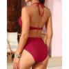 imageYonique Women Two Piece High Waisted Bikini Set Halter Swimsuit Twist Front Bathing Suit with Tummy Control BottomsRed