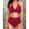 imageYonique Women Two Piece High Waisted Bikini Set Halter Swimsuit Twist Front Bathing Suit with Tummy Control BottomsRed
