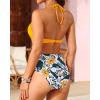 imageYonique Women Two Piece High Waisted Bikini Set Halter Swimsuit Twist Front Bathing Suit with Tummy Control BottomsYellow Floral