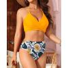 imageYonique Women Two Piece High Waisted Bikini Set Halter Swimsuit Twist Front Bathing Suit with Tummy Control BottomsYellow Floral