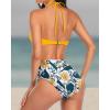 imageYonique Women Two Piece High Waisted Bikini Set Halter Swimsuit Twist Front Bathing Suit with Tummy Control BottomsYellow Floral