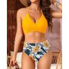 imageYonique Women Two Piece High Waisted Bikini Set Halter Swimsuit Twist Front Bathing Suit with Tummy Control BottomsYellow Floral